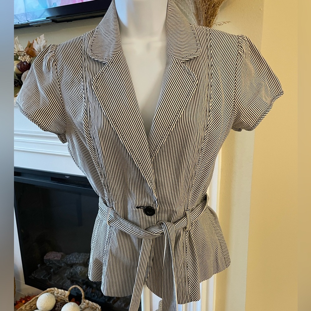 WHBM Striped Black and White Blazer with Belt, size 8
